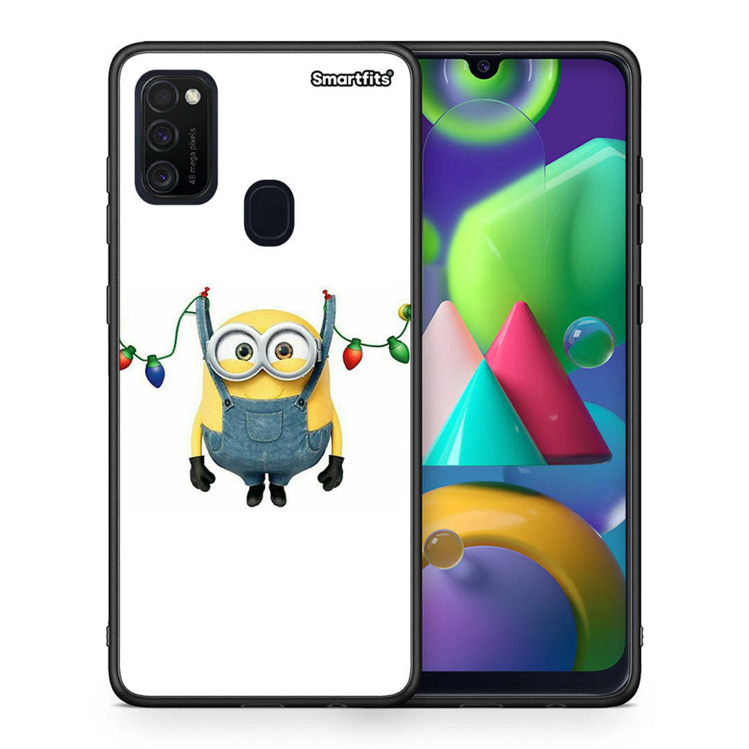 Θήκη Samsung M21/M31 Xmas Minion Lights από τη Smartfits με σχέδιο στο πίσω μέρος και μαύρο περίβλημα | Samsung M21/M31 Xmas Minion Lights case with colorful back and black bezels