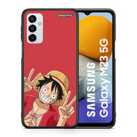 Thumbnail for Θήκη Samsung M23 Pirate Luffy από τη Smartfits με σχέδιο στο πίσω μέρος και μαύρο περίβλημα | Samsung M23 Pirate Luffy case with colorful back and black bezels