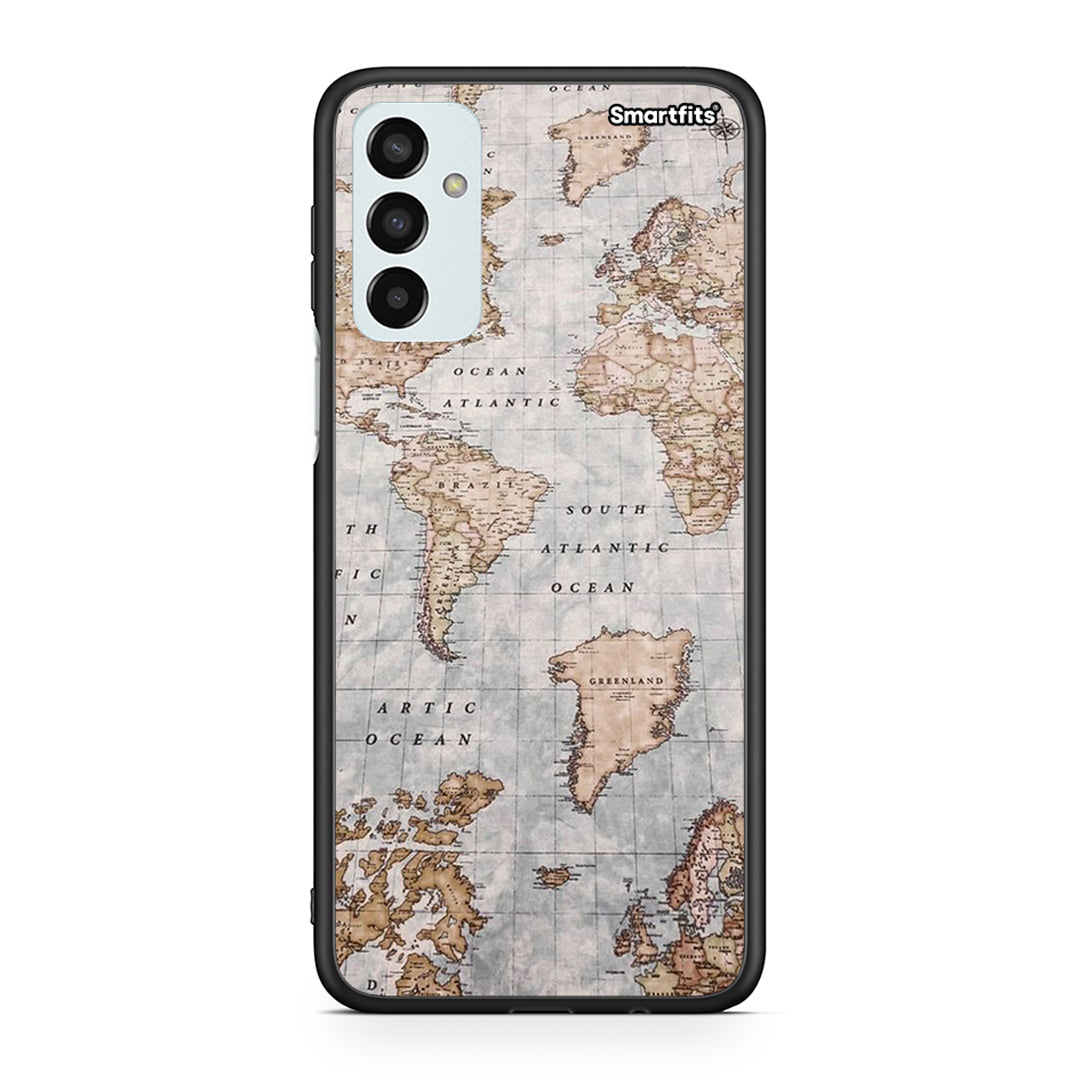 Samsung M23 World Map θήκη από τη Smartfits με σχέδιο στο πίσω μέρος και μαύρο περίβλημα | Smartphone case with colorful back and black bezels by Smartfits