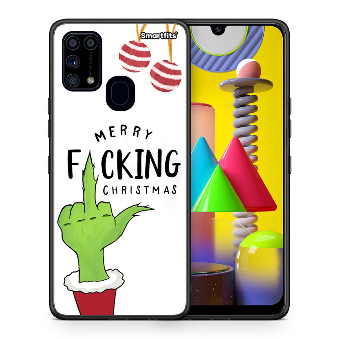 Θήκη Samsung M31 Merry F Xmas από τη Smartfits με σχέδιο στο πίσω μέρος και μαύρο περίβλημα | Samsung M31 Merry F Xmas case with colorful back and black bezels