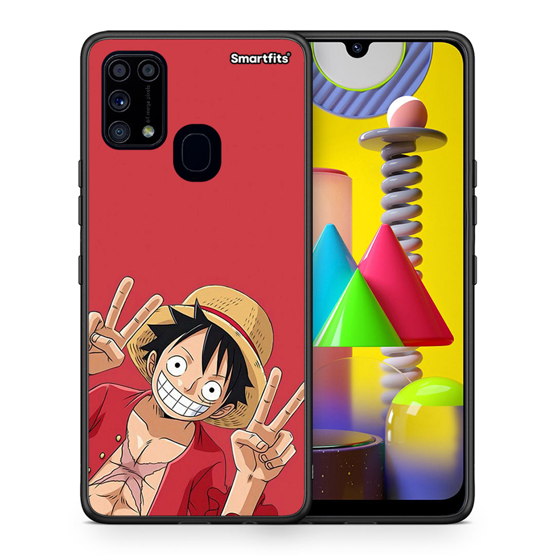 Θήκη Samsung M31 Pirate Luffy από τη Smartfits με σχέδιο στο πίσω μέρος και μαύρο περίβλημα | Samsung M31 Pirate Luffy case with colorful back and black bezels