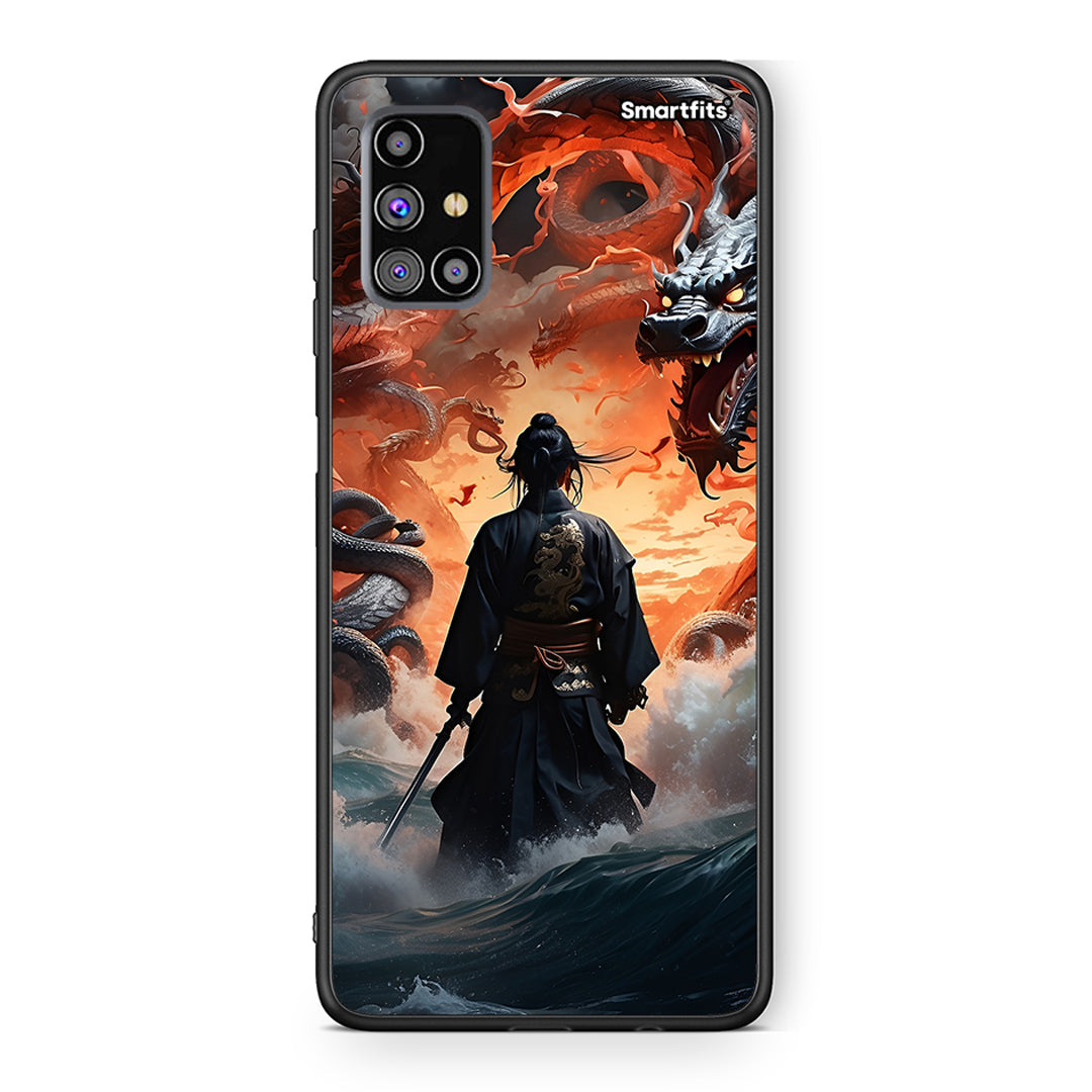 Samsung M31s Dragons Fight θήκη από τη Smartfits με σχέδιο στο πίσω μέρος και μαύρο περίβλημα | Smartphone case with colorful back and black bezels by Smartfits