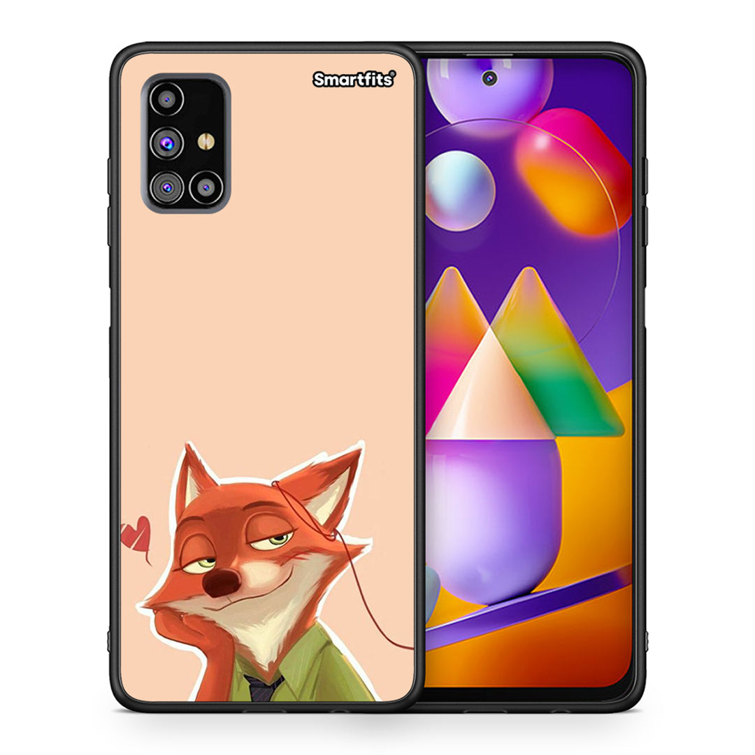 Θήκη Samsung M31s Nick Wilde And Judy Hopps Love 1 από τη Smartfits με σχέδιο στο πίσω μέρος και μαύρο περίβλημα | Samsung M31s Nick Wilde And Judy Hopps Love 1 case with colorful back and black bezels