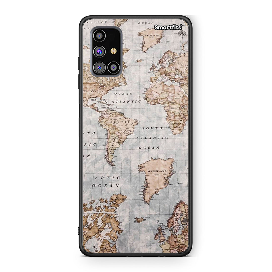 Samsung M31s World Map Θήκη από τη Smartfits με σχέδιο στο πίσω μέρος και μαύρο περίβλημα | Smartphone case with colorful back and black bezels by Smartfits