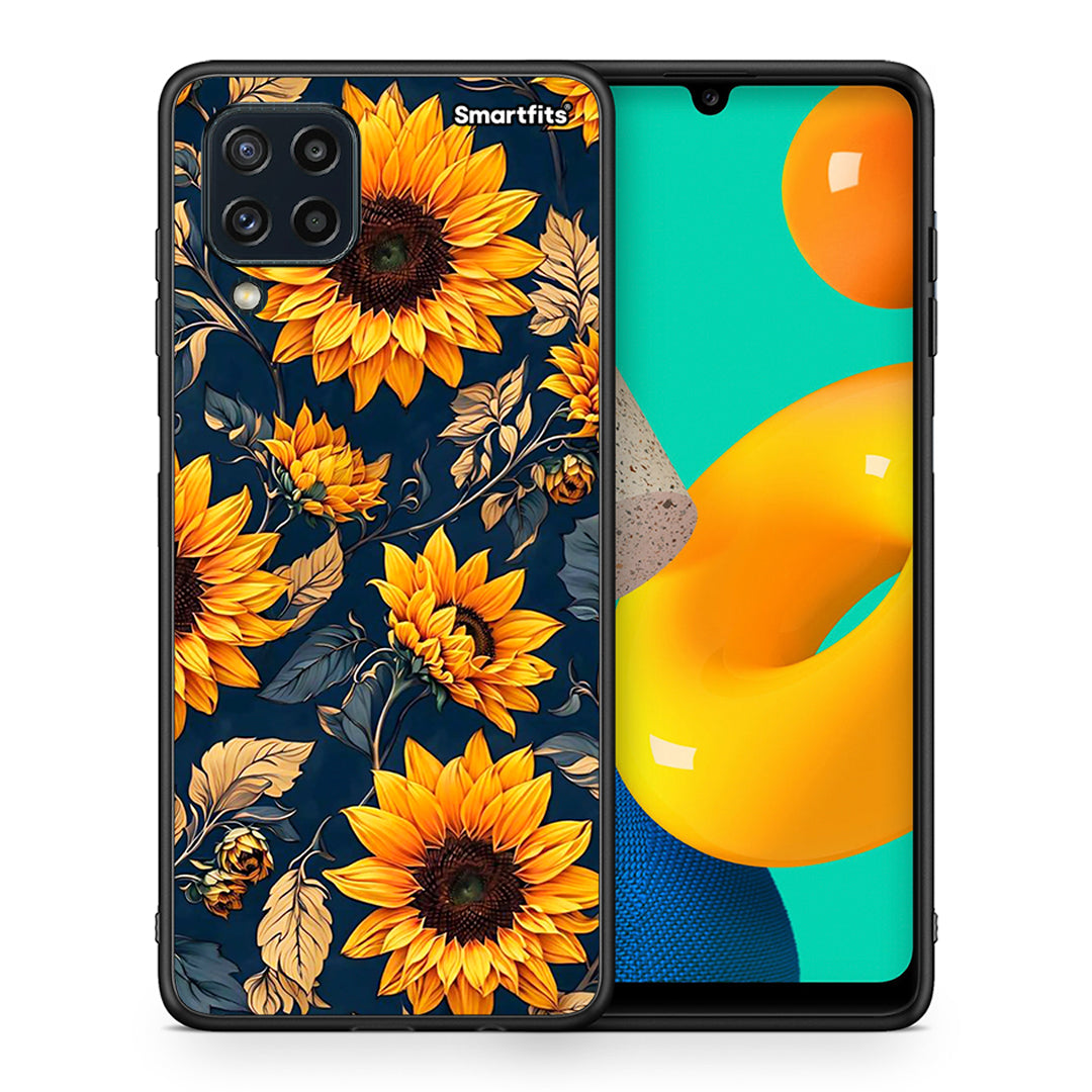 Θήκη Samsung M32 4G Autumn Sunflowers από τη Smartfits με σχέδιο στο πίσω μέρος και μαύρο περίβλημα | Samsung M32 4G Autumn Sunflowers case with colorful back and black bezels