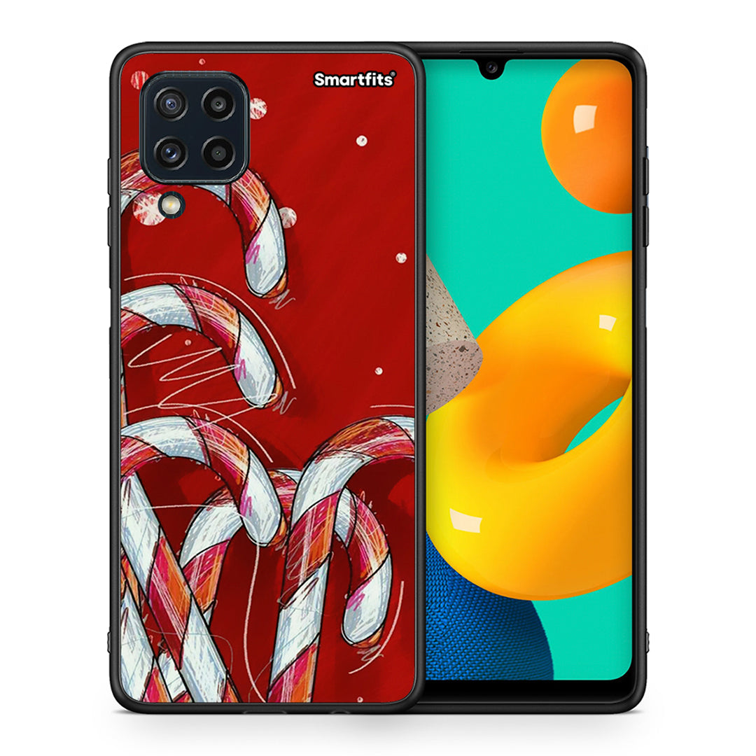 Θήκη Samsung M32 4G Candy Cane από τη Smartfits με σχέδιο στο πίσω μέρος και μαύρο περίβλημα | Samsung M32 4G Candy Cane case with colorful back and black bezels