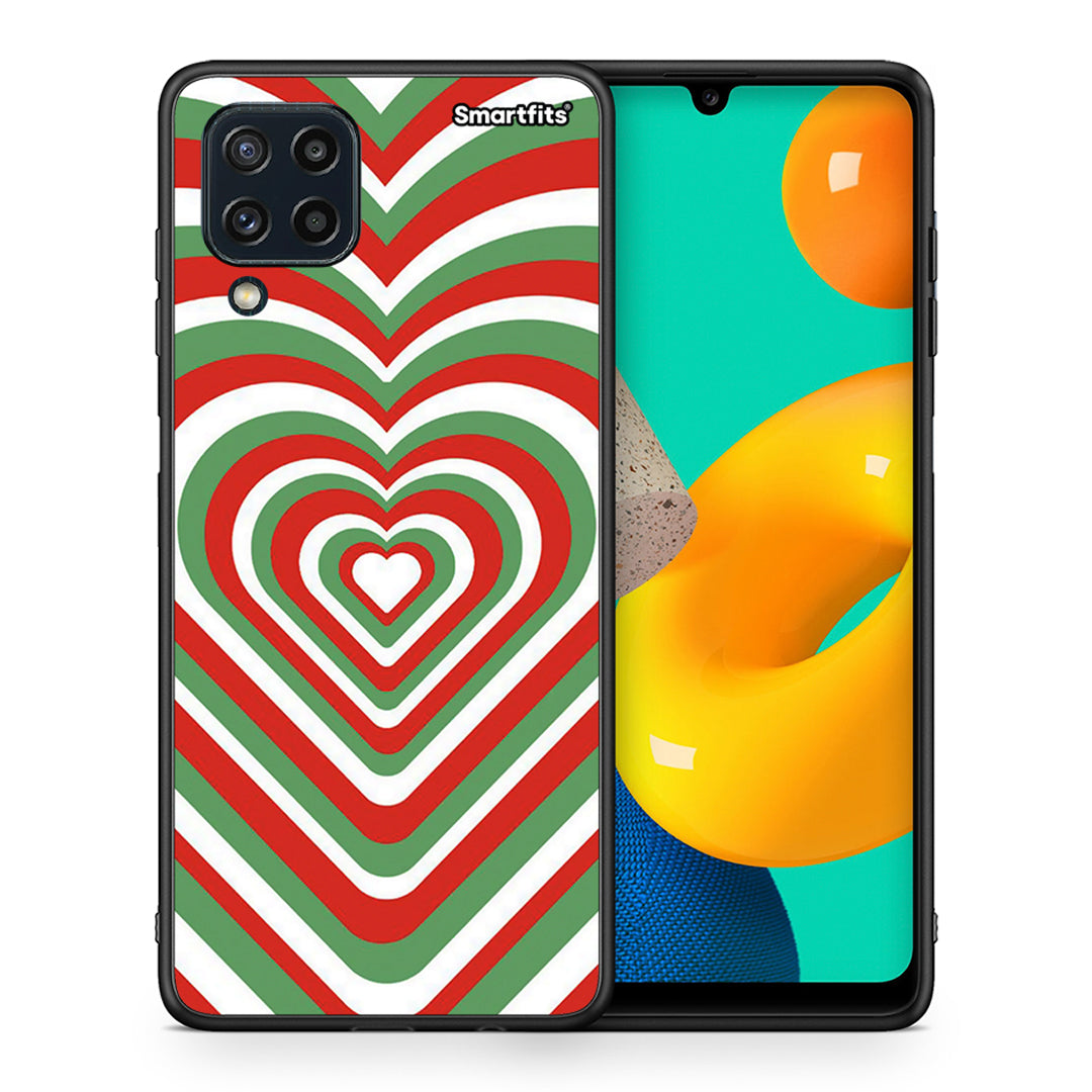 Θήκη Samsung M32 4G Christmas Hearts από τη Smartfits με σχέδιο στο πίσω μέρος και μαύρο περίβλημα | Samsung M32 4G Christmas Hearts case with colorful back and black bezels