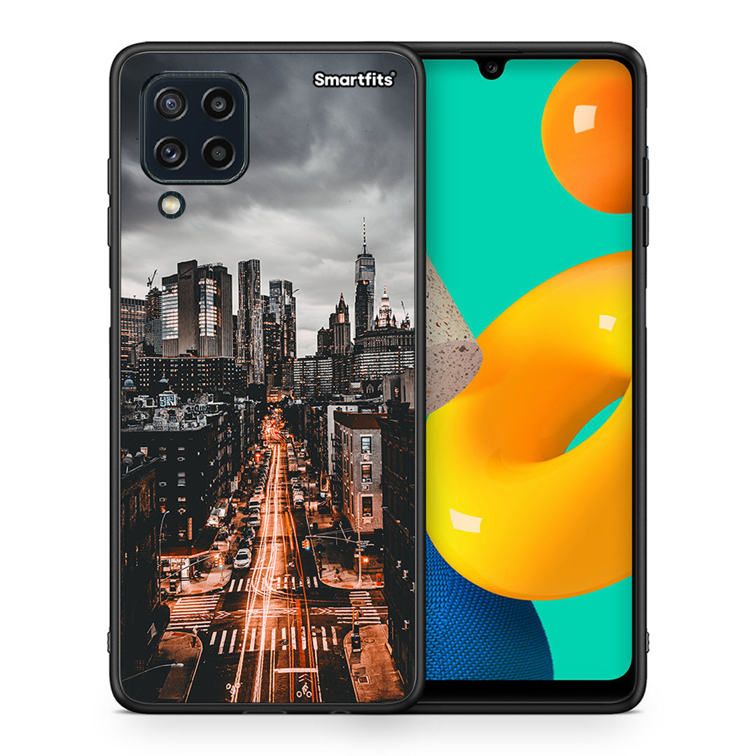 Θήκη Samsung M32 4G City Lights από τη Smartfits με σχέδιο στο πίσω μέρος και μαύρο περίβλημα | Samsung M32 4G City Lights case with colorful back and black bezels