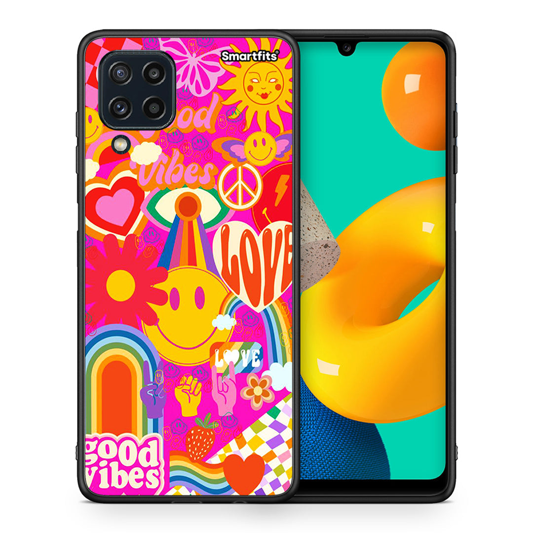 Θήκη Samsung M32 4G Hippie Love από τη Smartfits με σχέδιο στο πίσω μέρος και μαύρο περίβλημα | Samsung M32 4G Hippie Love case with colorful back and black bezels