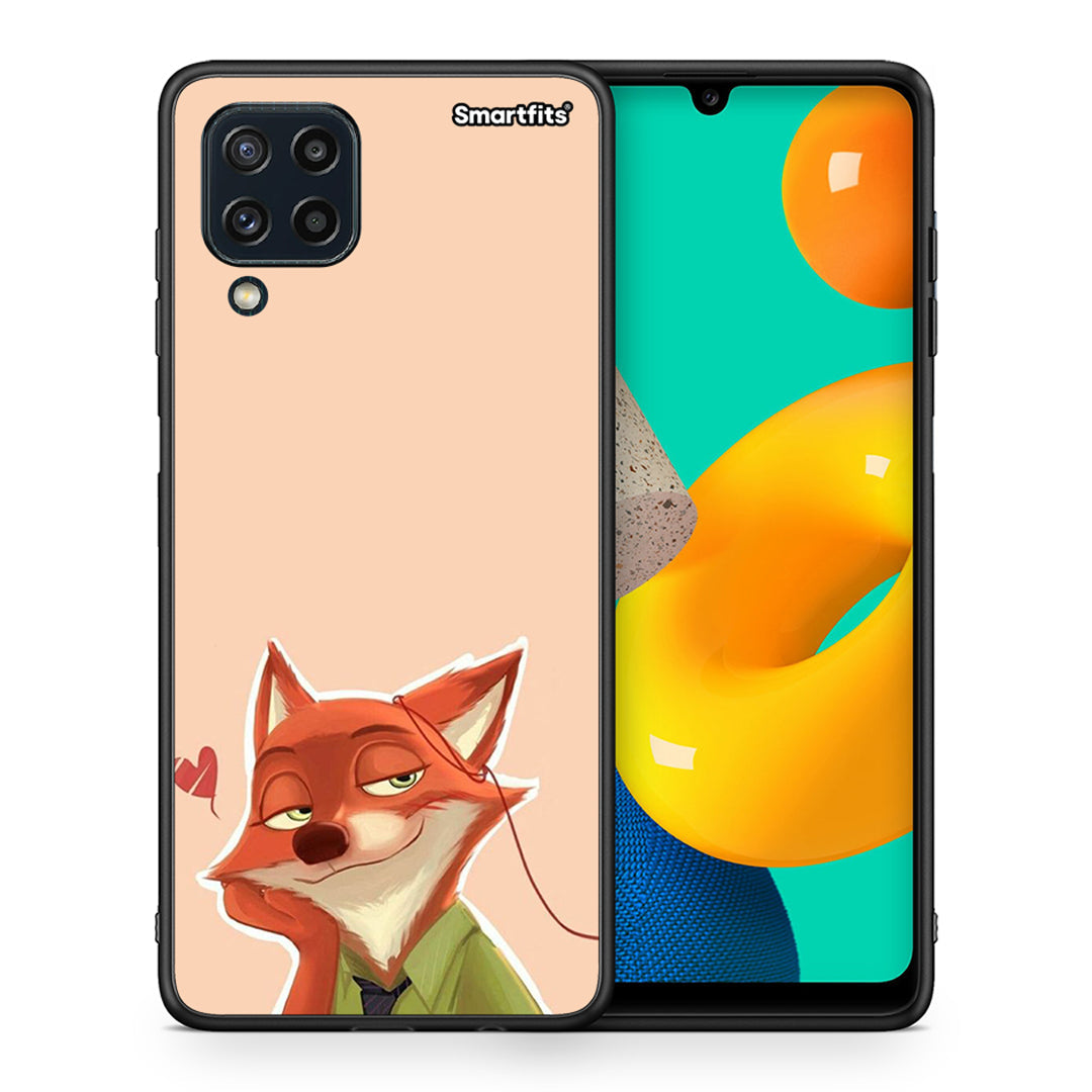 Θήκη Samsung M32 4G Nick Wilde And Judy Hopps Love 1 από τη Smartfits με σχέδιο στο πίσω μέρος και μαύρο περίβλημα | Samsung M32 4G Nick Wilde And Judy Hopps Love 1 case with colorful back and black bezels