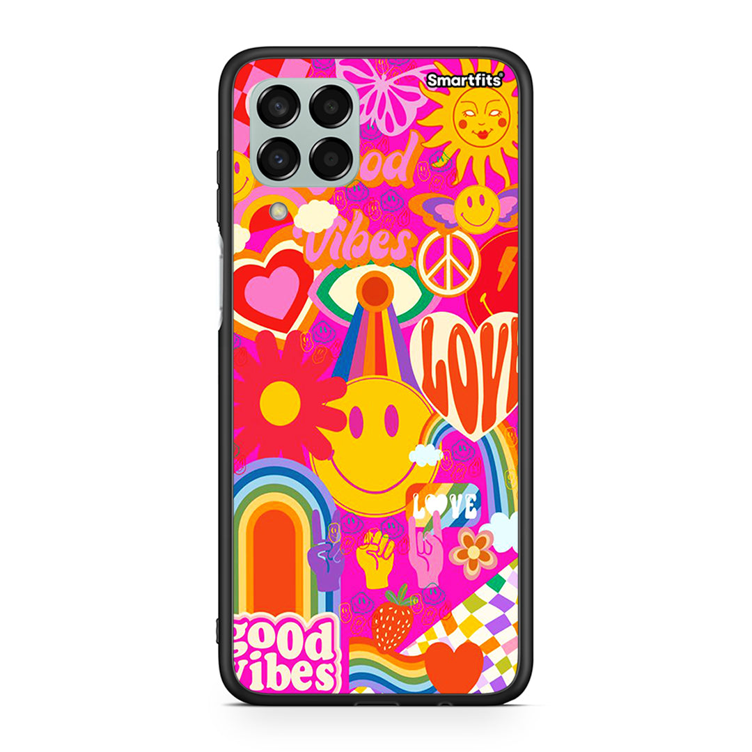 Samsung M33 Hippie Love θήκη από τη Smartfits με σχέδιο στο πίσω μέρος και μαύρο περίβλημα | Smartphone case with colorful back and black bezels by Smartfits
