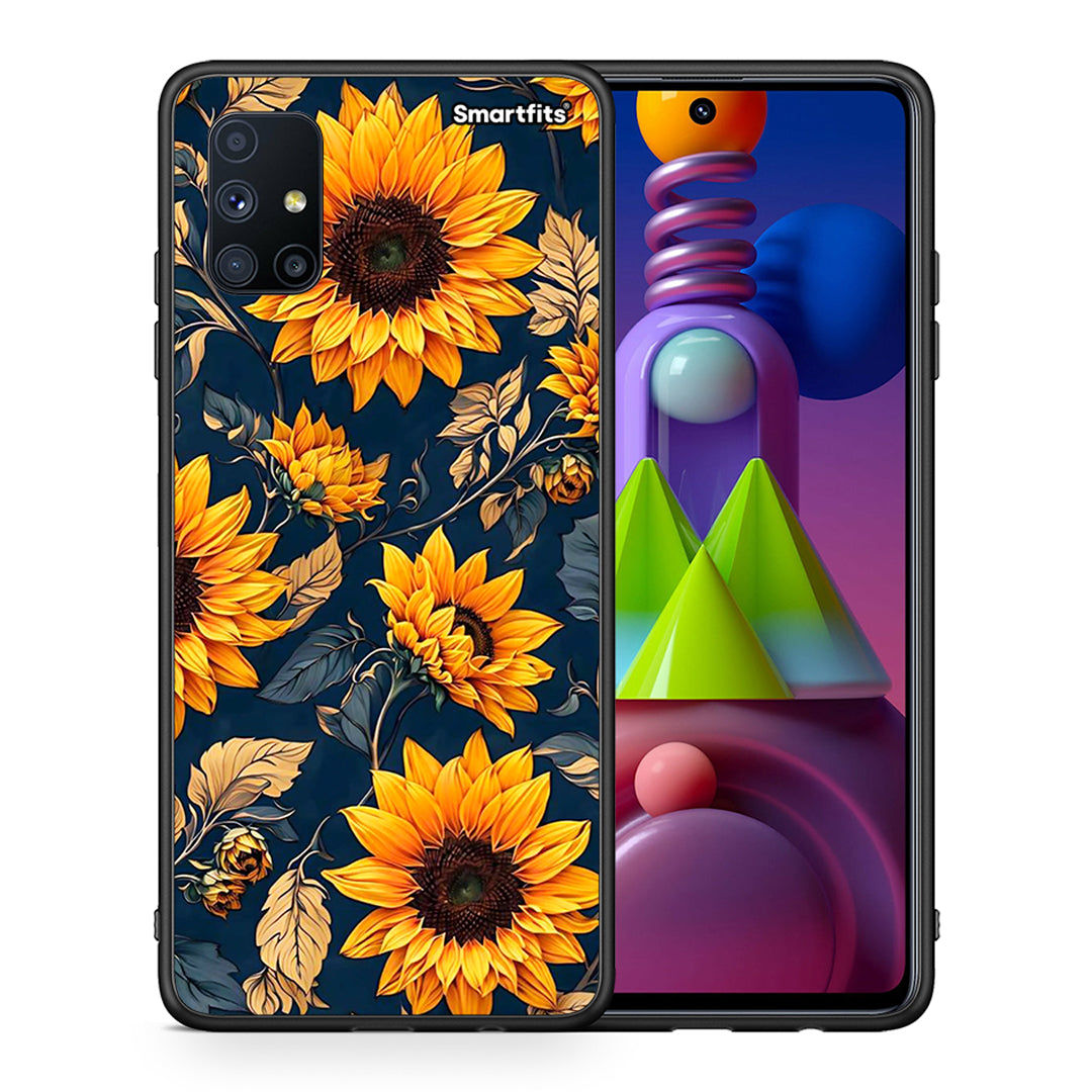 Θήκη Samsung Galaxy M51 Autumn Sunflowers από τη Smartfits με σχέδιο στο πίσω μέρος και μαύρο περίβλημα | Samsung Galaxy M51 Autumn Sunflowers case with colorful back and black bezels