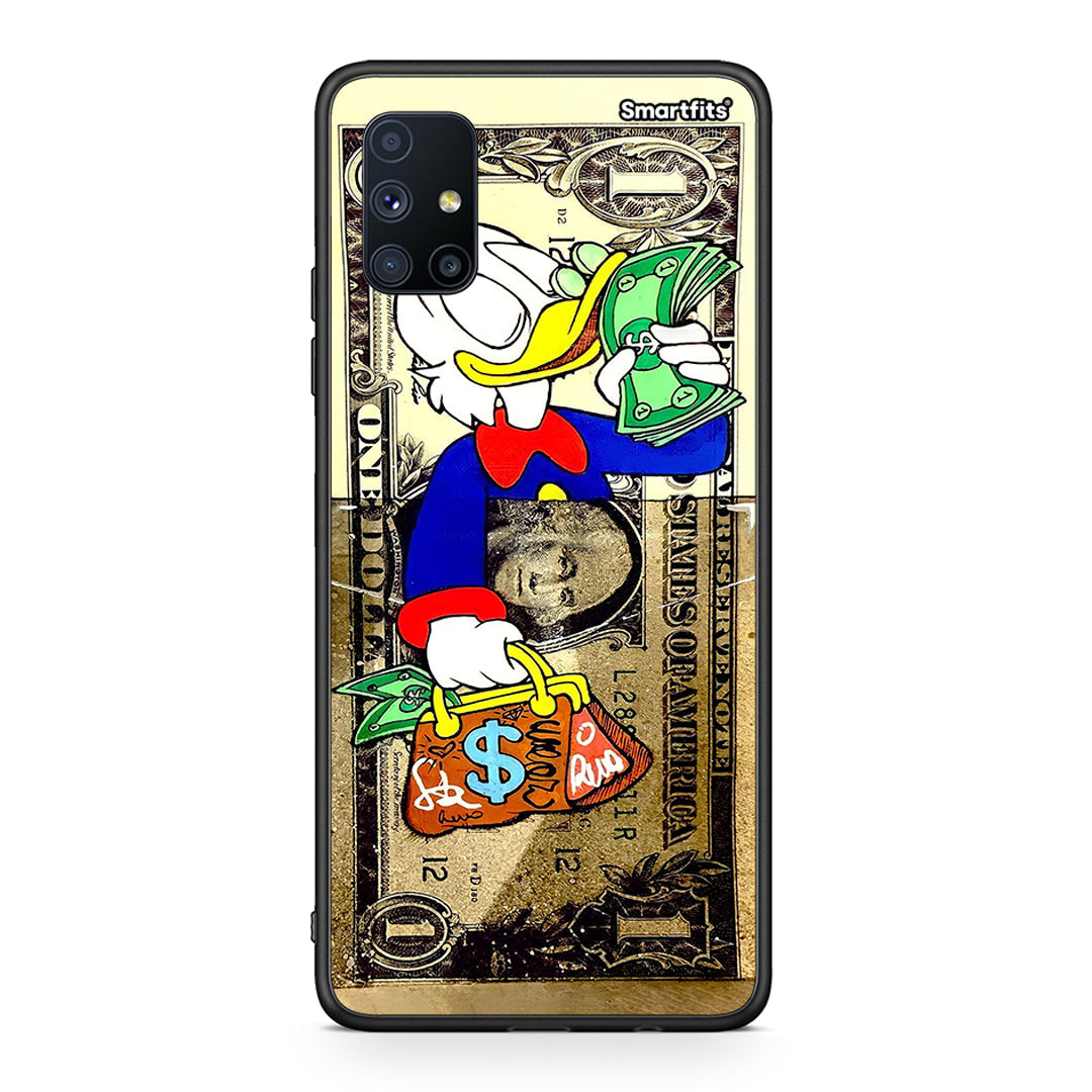 Θήκη Samsung Galaxy M51 Duck Money από τη Smartfits με σχέδιο στο πίσω μέρος και μαύρο περίβλημα | Samsung Galaxy M51 Duck Money case with colorful back and black bezels