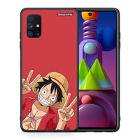 Thumbnail for Θήκη Samsung Galaxy M51 Pirate Luffy από τη Smartfits με σχέδιο στο πίσω μέρος και μαύρο περίβλημα | Samsung Galaxy M51 Pirate Luffy case with colorful back and black bezels