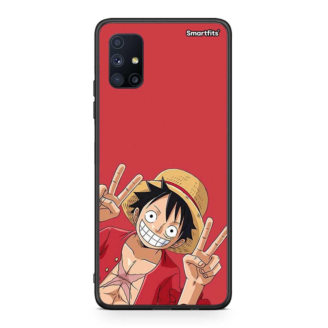 Θήκη Samsung Galaxy M51 Pirate Luffy από τη Smartfits με σχέδιο στο πίσω μέρος και μαύρο περίβλημα | Samsung Galaxy M51 Pirate Luffy case with colorful back and black bezels