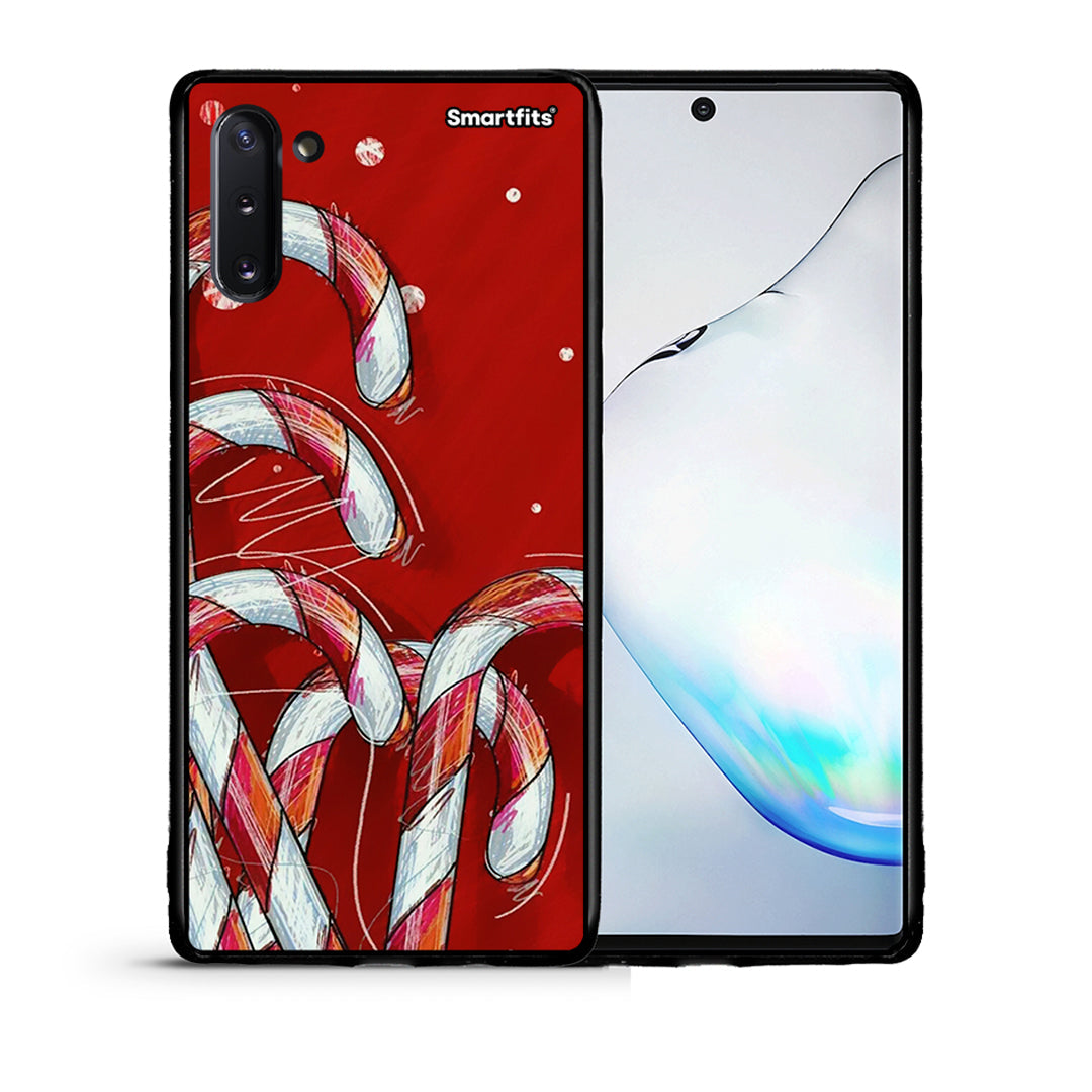 Θήκη Samsung Note 10 Candy Cane από τη Smartfits με σχέδιο στο πίσω μέρος και μαύρο περίβλημα | Samsung Note 10 Candy Cane case with colorful back and black bezels