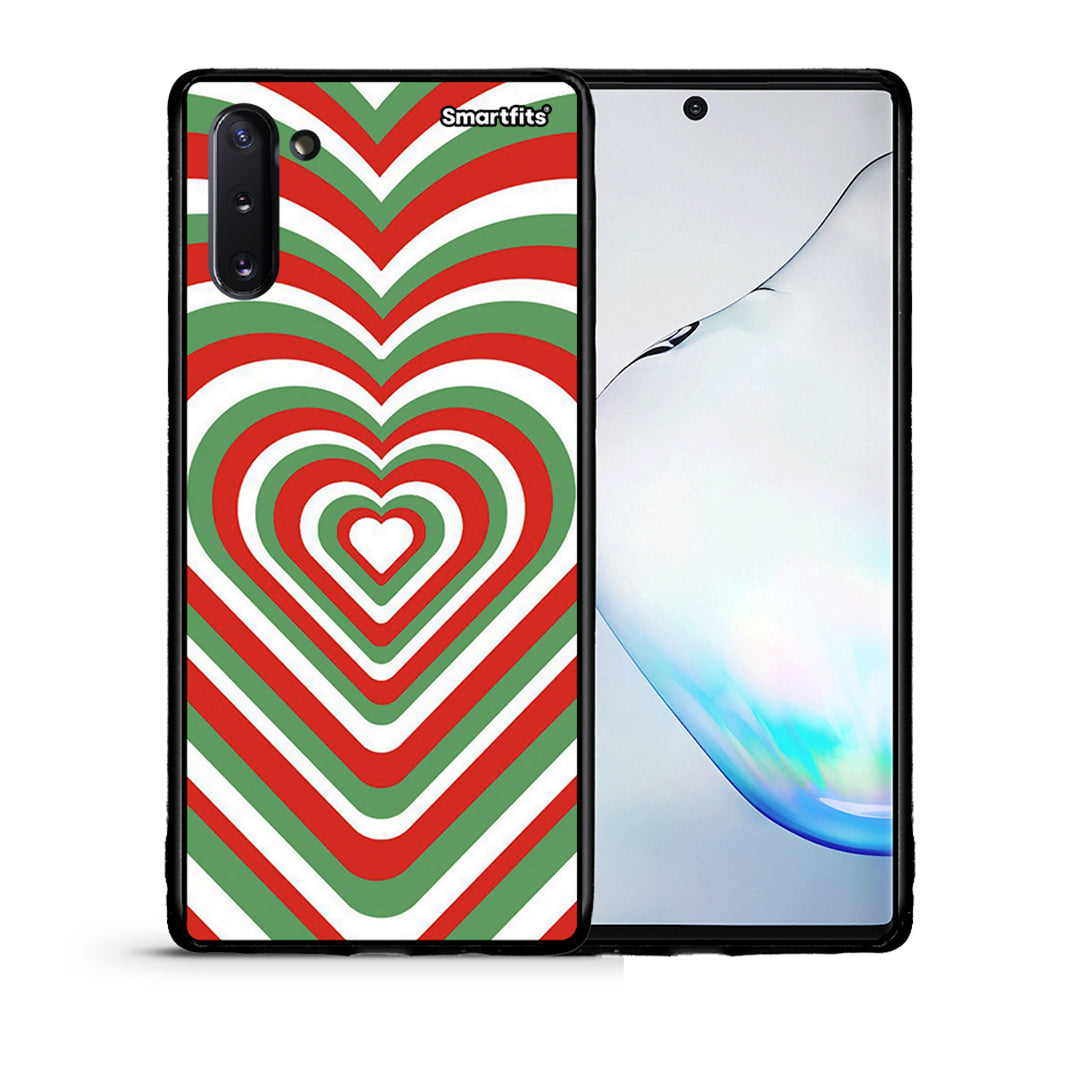 Θήκη Samsung Note 10 Christmas Hearts από τη Smartfits με σχέδιο στο πίσω μέρος και μαύρο περίβλημα | Samsung Note 10 Christmas Hearts case with colorful back and black bezels