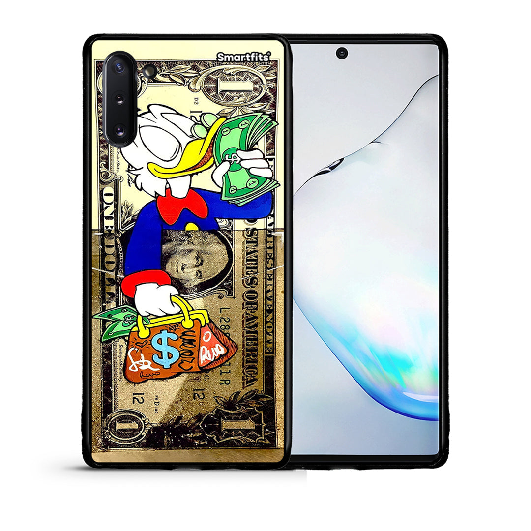 Θήκη Samsung Note 10 Duck Money από τη Smartfits με σχέδιο στο πίσω μέρος και μαύρο περίβλημα | Samsung Note 10 Duck Money case with colorful back and black bezels
