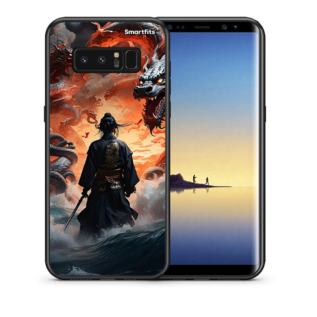 Θήκη Samsung Note 8 Dragons Fight από τη Smartfits με σχέδιο στο πίσω μέρος και μαύρο περίβλημα | Samsung Note 8 Dragons Fight case with colorful back and black bezels