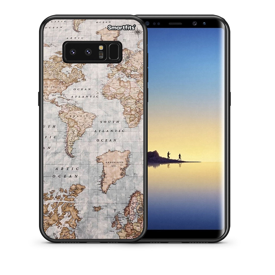 Θήκη Samsung Note 8 World Map από τη Smartfits με σχέδιο στο πίσω μέρος και μαύρο περίβλημα | Samsung Note 8 World Map case with colorful back and black bezels