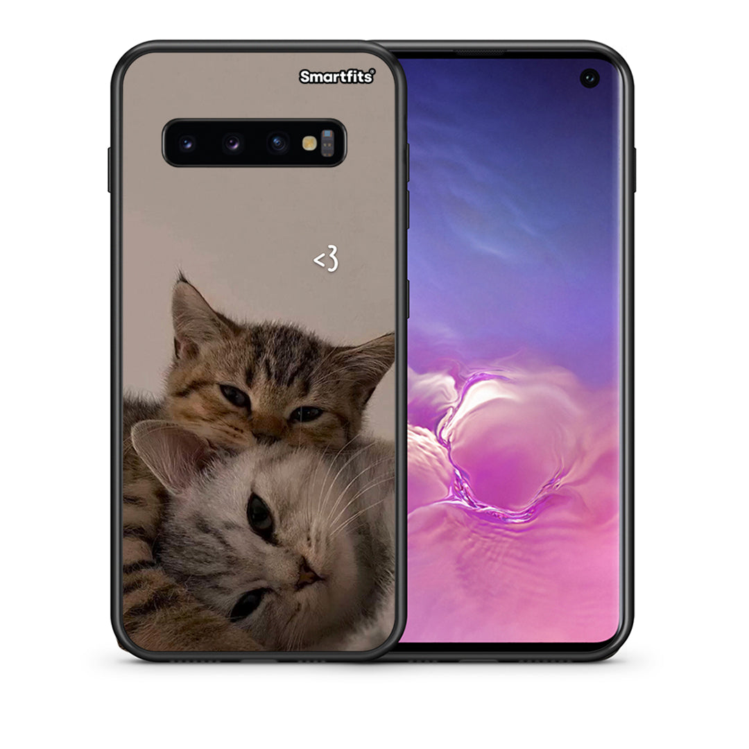 Θήκη Samsung S10 Cats In Love από τη Smartfits με σχέδιο στο πίσω μέρος και μαύρο περίβλημα | Samsung S10 Cats In Love case with colorful back and black bezels