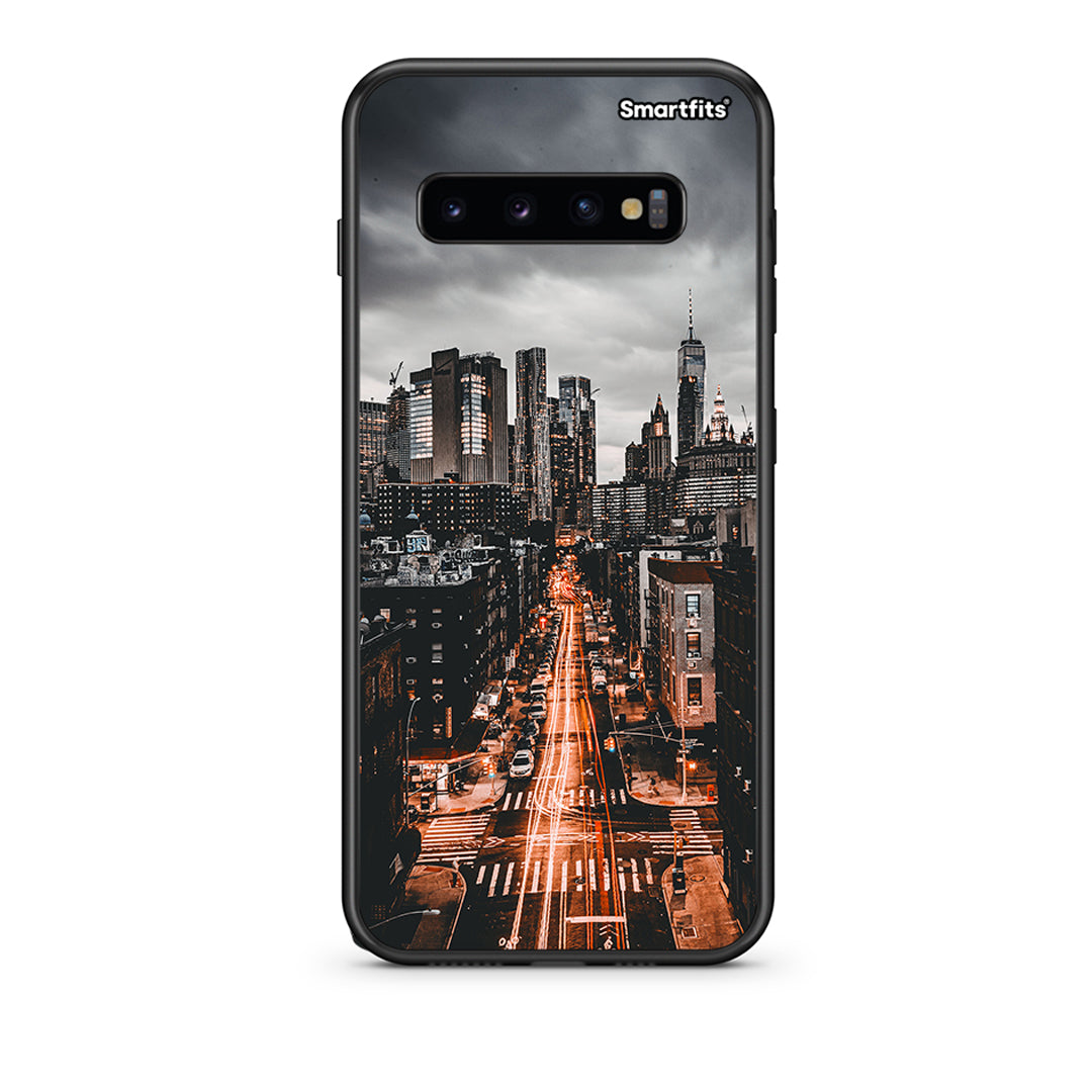 samsung s10 City Lights θήκη από τη Smartfits με σχέδιο στο πίσω μέρος και μαύρο περίβλημα | Smartphone case with colorful back and black bezels by Smartfits