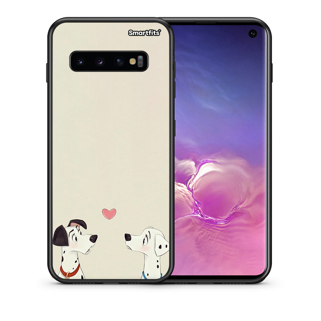 Θήκη Samsung S10 Dalmatians Love από τη Smartfits με σχέδιο στο πίσω μέρος και μαύρο περίβλημα | Samsung S10 Dalmatians Love case with colorful back and black bezels
