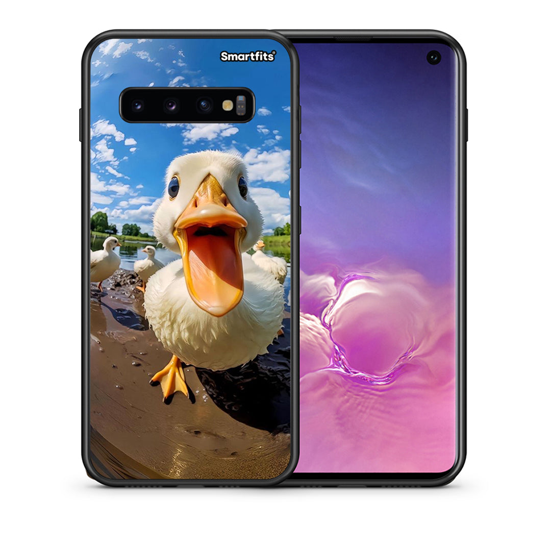 Θήκη Samsung S10 Duck Face από τη Smartfits με σχέδιο στο πίσω μέρος και μαύρο περίβλημα | Samsung S10 Duck Face case with colorful back and black bezels