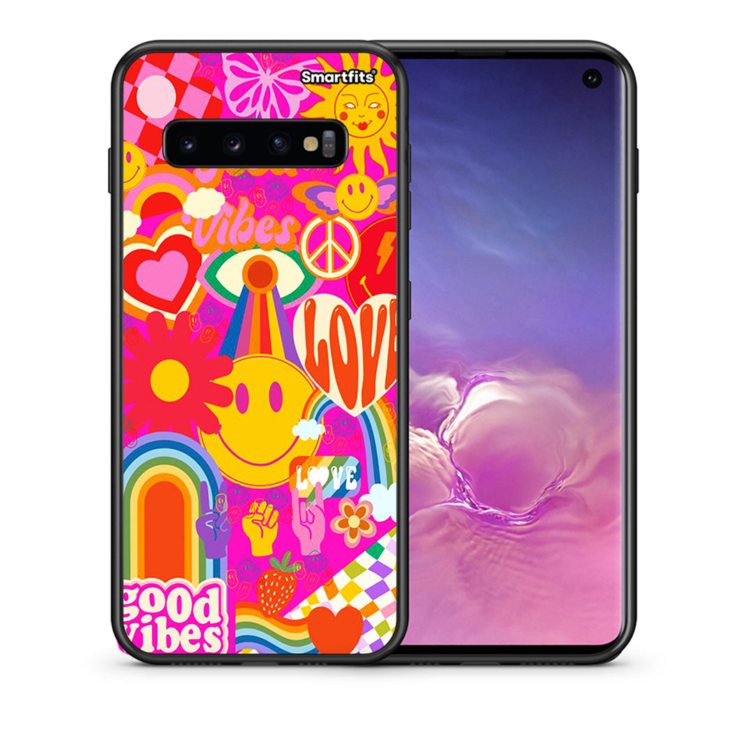 Θήκη Samsung S10 Hippie Love από τη Smartfits με σχέδιο στο πίσω μέρος και μαύρο περίβλημα | Samsung S10 Hippie Love case with colorful back and black bezels
