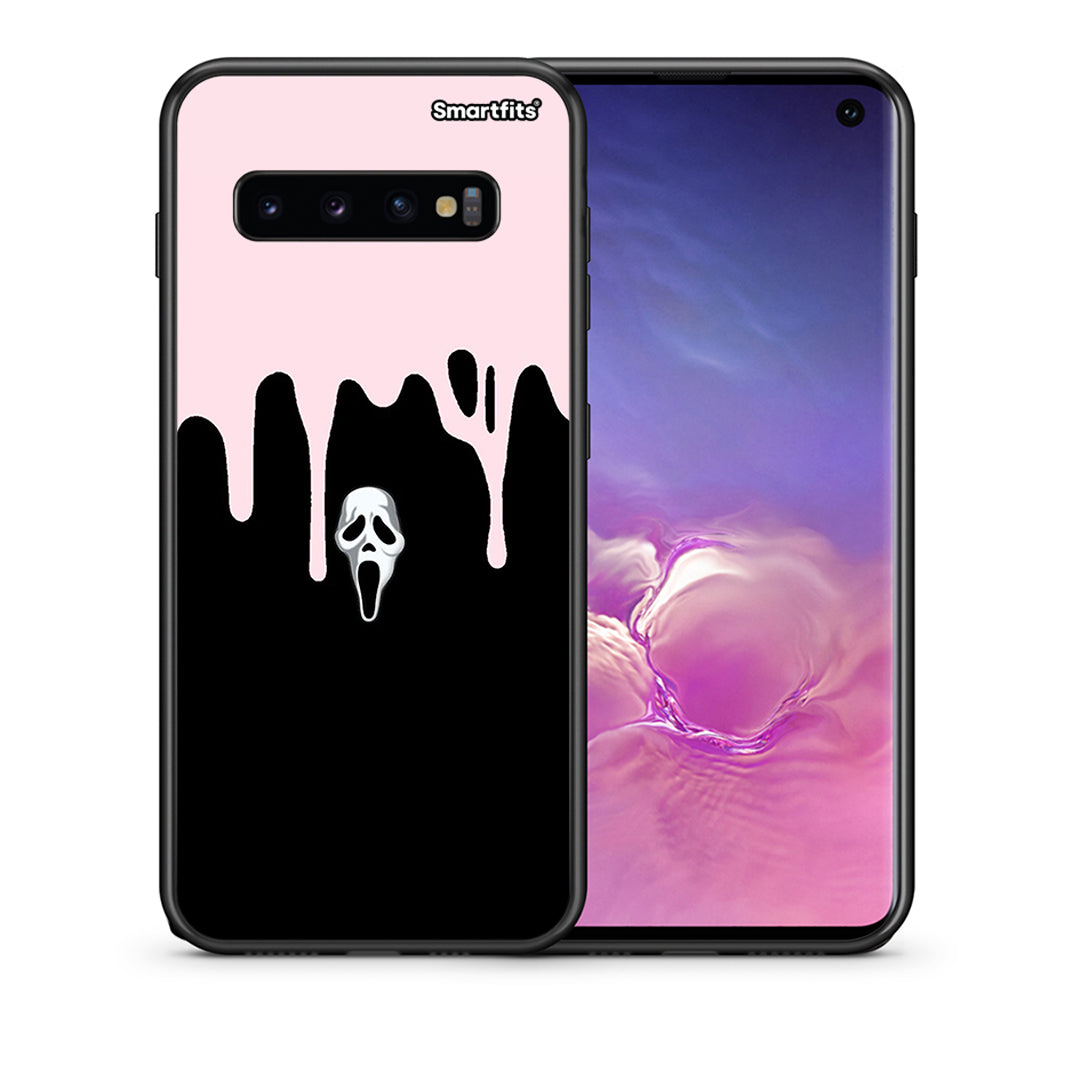 Θήκη Samsung S10 Melting Halloween Mask από τη Smartfits με σχέδιο στο πίσω μέρος και μαύρο περίβλημα | Samsung S10 Melting Halloween Mask case with colorful back and black bezels