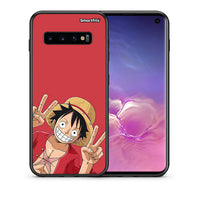 Thumbnail for Θήκη Samsung S10 Pirate Luffy από τη Smartfits με σχέδιο στο πίσω μέρος και μαύρο περίβλημα | Samsung S10 Pirate Luffy case with colorful back and black bezels