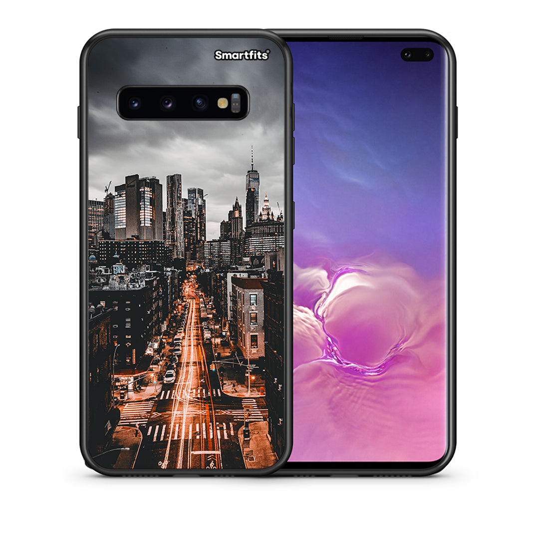 Θήκη Samsung S10+ City Lights από τη Smartfits με σχέδιο στο πίσω μέρος και μαύρο περίβλημα | Samsung S10+ City Lights case with colorful back and black bezels