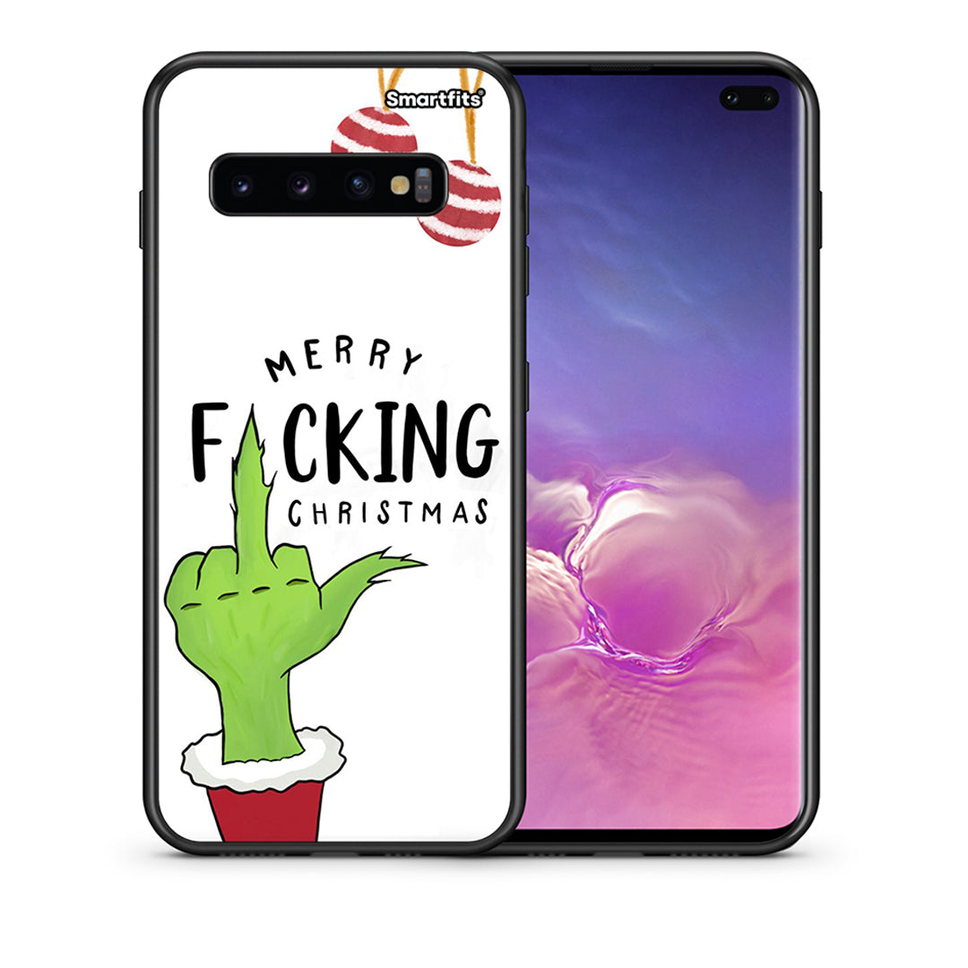 Θήκη Samsung S10+ Merry F Xmas από τη Smartfits με σχέδιο στο πίσω μέρος και μαύρο περίβλημα | Samsung S10+ Merry F Xmas case with colorful back and black bezels