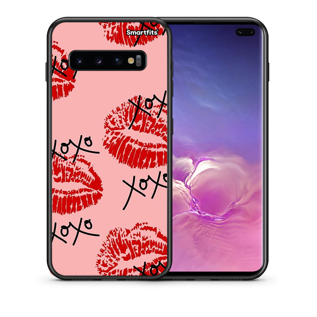 Θήκη Samsung S10+ XOXO Lips από τη Smartfits με σχέδιο στο πίσω μέρος και μαύρο περίβλημα | Samsung S10+ XOXO Lips case with colorful back and black bezels