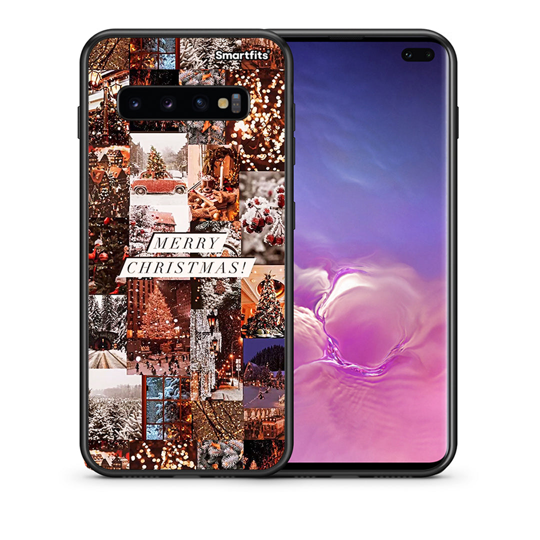 Θήκη Samsung S10+ Xmas Collage από τη Smartfits με σχέδιο στο πίσω μέρος και μαύρο περίβλημα | Samsung S10+ Xmas Collage case with colorful back and black bezels