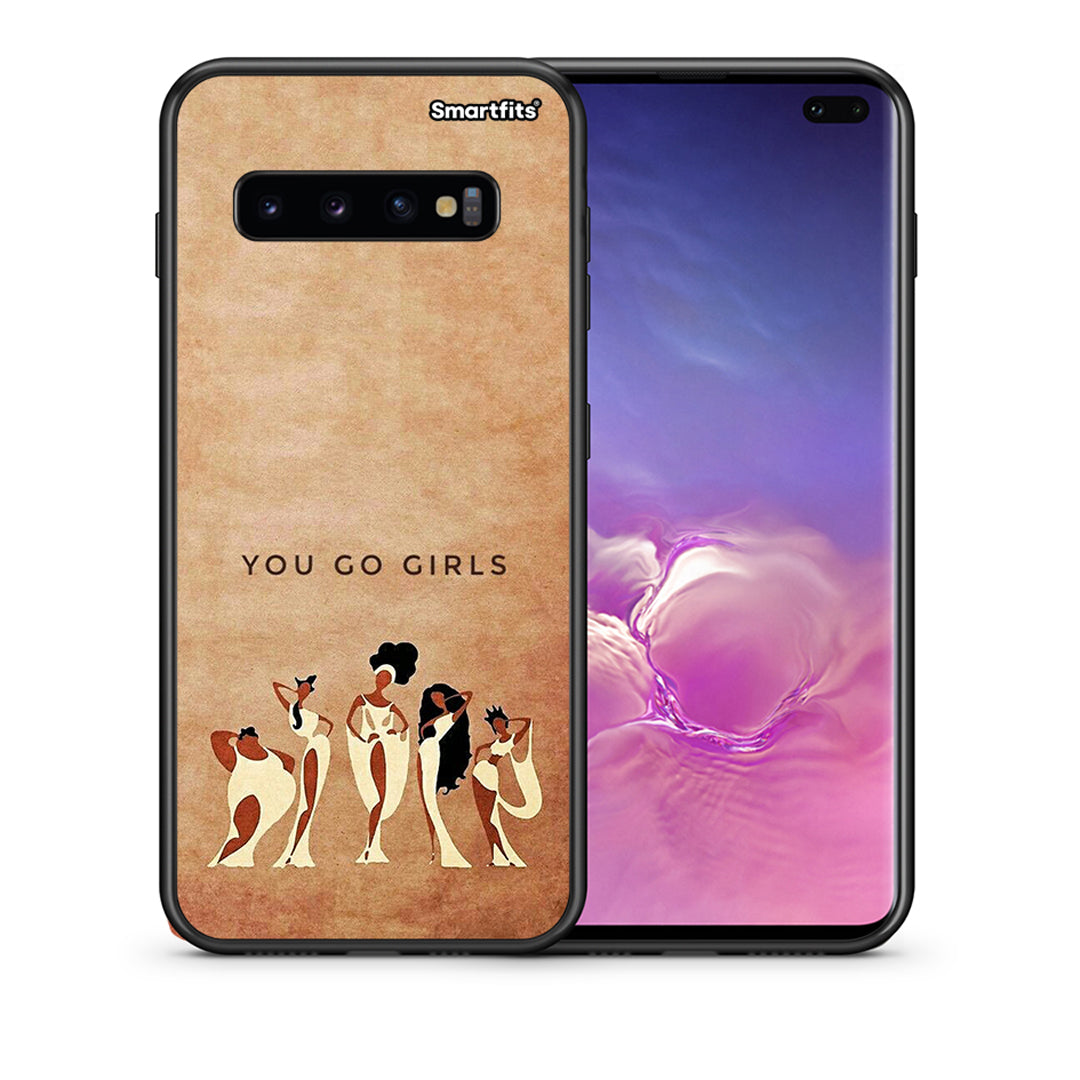 Θήκη Samsung S10+ You Go Girl από τη Smartfits με σχέδιο στο πίσω μέρος και μαύρο περίβλημα | Samsung S10+ You Go Girl case with colorful back and black bezels