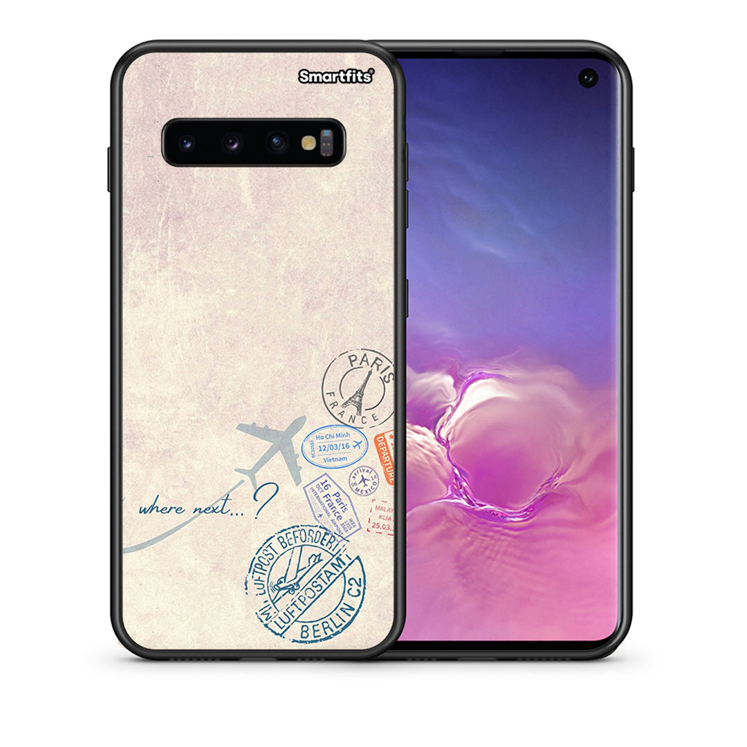 Θήκη Samsung S10 Where Next από τη Smartfits με σχέδιο στο πίσω μέρος και μαύρο περίβλημα | Samsung S10 Where Next case with colorful back and black bezels