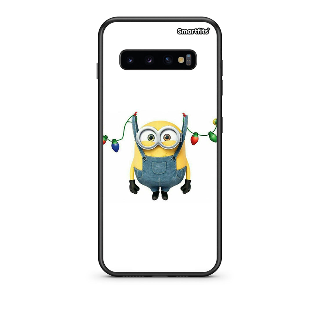 samsung s10 plus Xmas Minion Lights θήκη από τη Smartfits με σχέδιο στο πίσω μέρος και μαύρο περίβλημα | Smartphone case with colorful back and black bezels by Smartfits