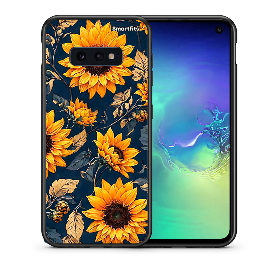 Θήκη Samsung S10e Autumn Sunflowers από τη Smartfits με σχέδιο στο πίσω μέρος και μαύρο περίβλημα | Samsung S10e Autumn Sunflowers case with colorful back and black bezels