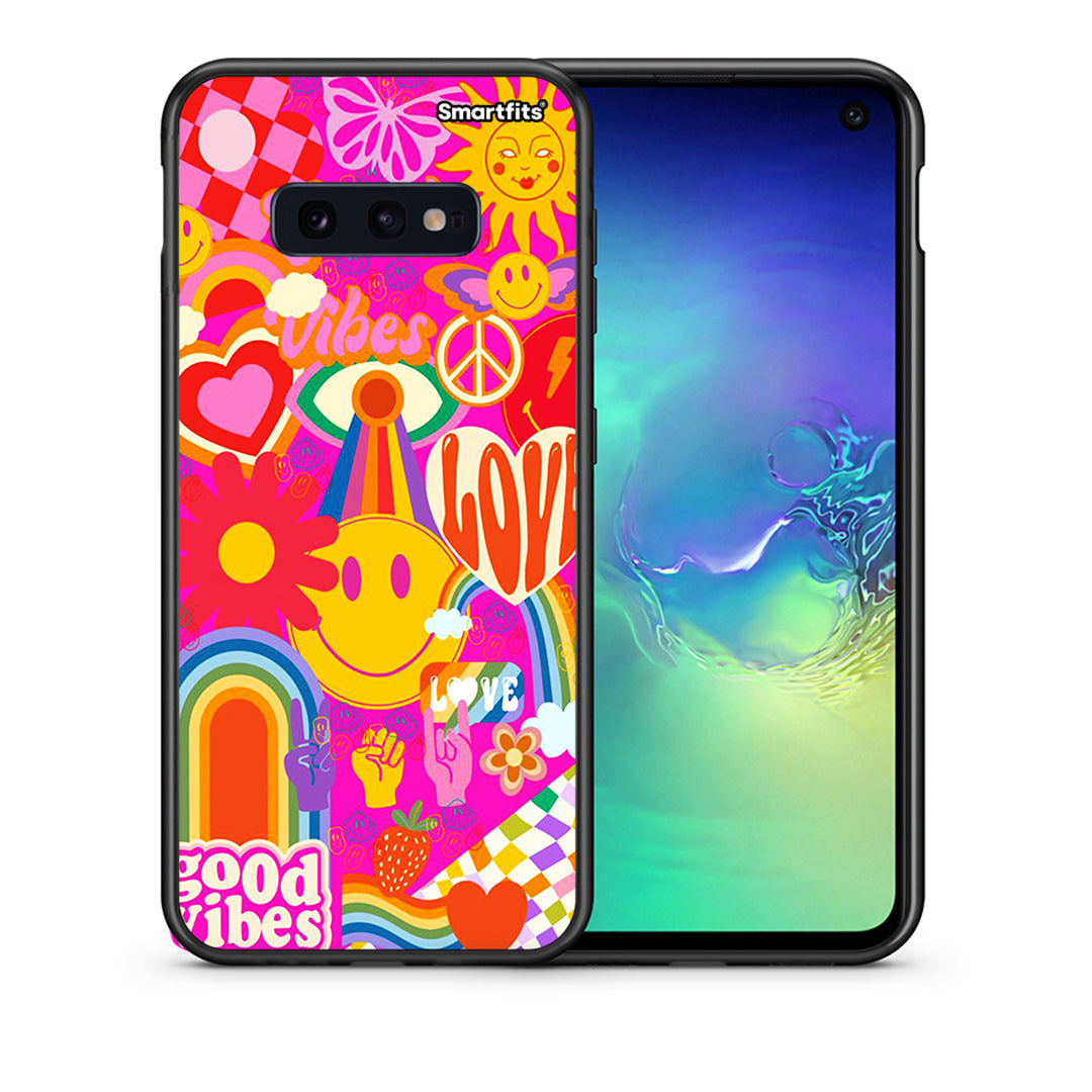 Θήκη Samsung S10e Hippie Love από τη Smartfits με σχέδιο στο πίσω μέρος και μαύρο περίβλημα | Samsung S10e Hippie Love case with colorful back and black bezels
