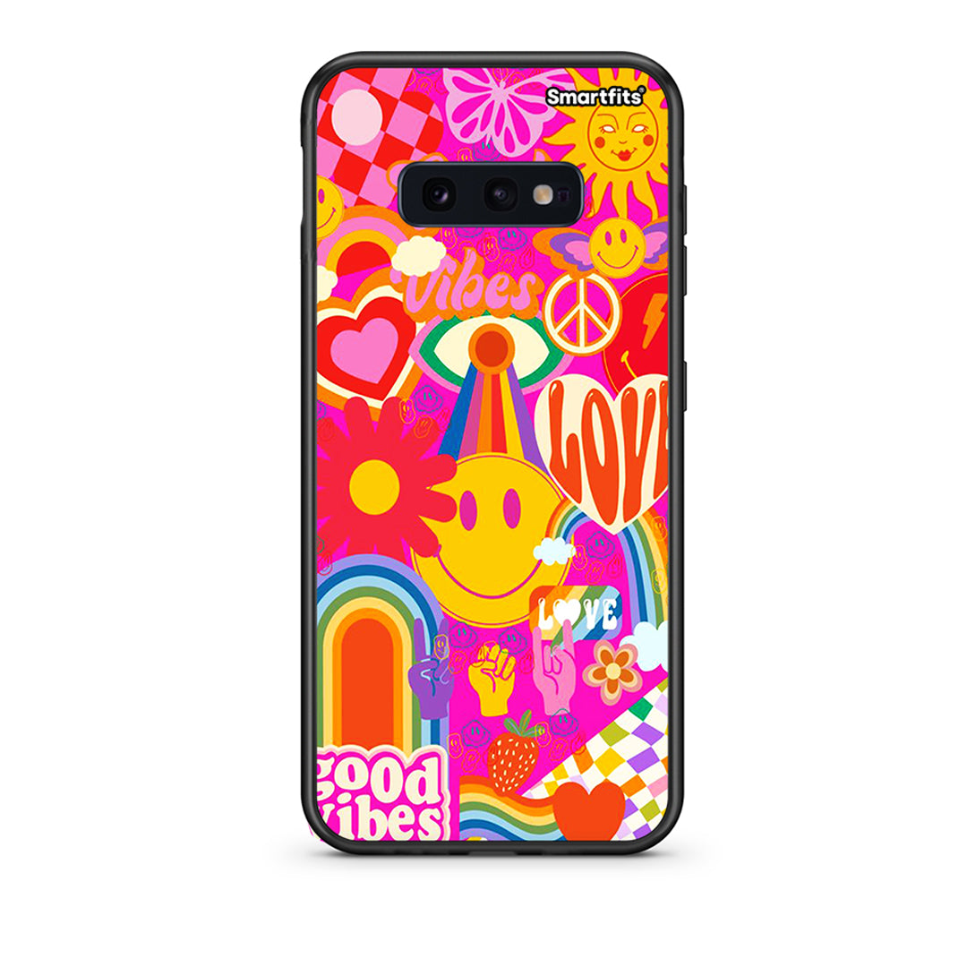 samsung s10e Hippie Love θήκη από τη Smartfits με σχέδιο στο πίσω μέρος και μαύρο περίβλημα | Smartphone case with colorful back and black bezels by Smartfits