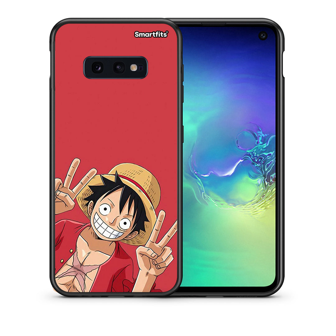 Θήκη Samsung S10e Pirate Luffy από τη Smartfits με σχέδιο στο πίσω μέρος και μαύρο περίβλημα | Samsung S10e Pirate Luffy case with colorful back and black bezels