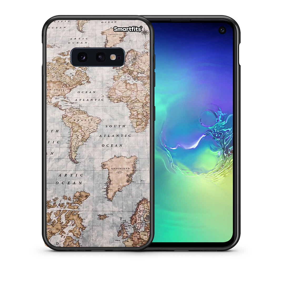 Θήκη Samsung S10e World Map από τη Smartfits με σχέδιο στο πίσω μέρος και μαύρο περίβλημα | Samsung S10e World Map case with colorful back and black bezels
