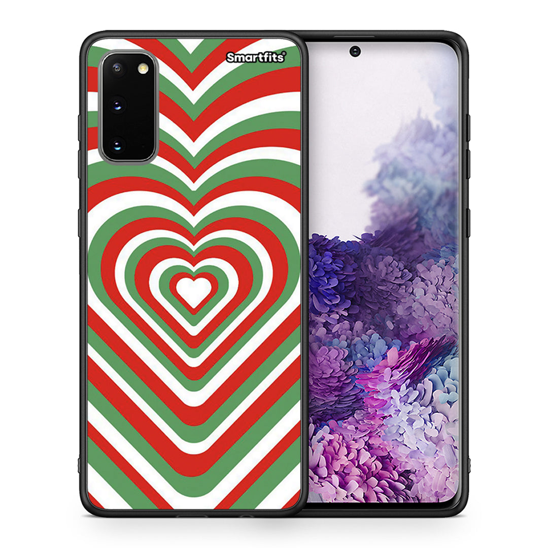 Θήκη Samsung S20 Christmas Hearts από τη Smartfits με σχέδιο στο πίσω μέρος και μαύρο περίβλημα | Samsung S20 Christmas Hearts case with colorful back and black bezels