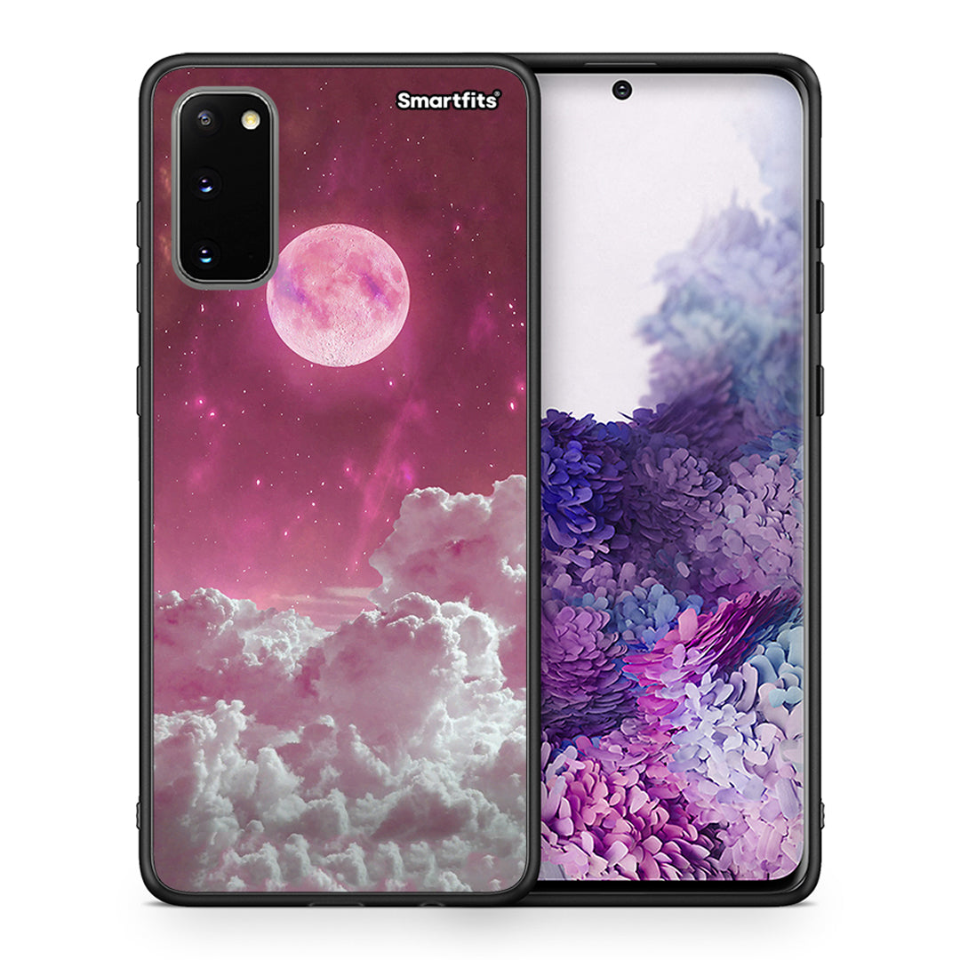 Θήκη Samsung S20 Pink Moon από τη Smartfits με σχέδιο στο πίσω μέρος και μαύρο περίβλημα | Samsung S20 Pink Moon case with colorful back and black bezels