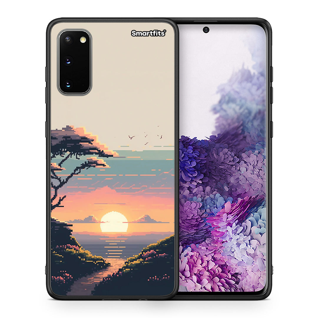 Θήκη Samsung S20 Pixel Sunset από τη Smartfits με σχέδιο στο πίσω μέρος και μαύρο περίβλημα | Samsung S20 Pixel Sunset case with colorful back and black bezels