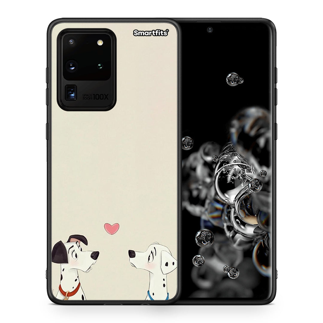 Θήκη Samsung S20 Ultra Dalmatians Love από τη Smartfits με σχέδιο στο πίσω μέρος και μαύρο περίβλημα | Samsung S20 Ultra Dalmatians Love case with colorful back and black bezels