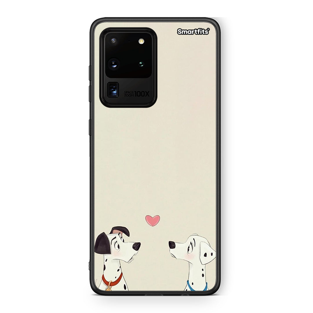 Samsung S20 Ultra Dalmatians Love θήκη από τη Smartfits με σχέδιο στο πίσω μέρος και μαύρο περίβλημα | Smartphone case with colorful back and black bezels by Smartfits