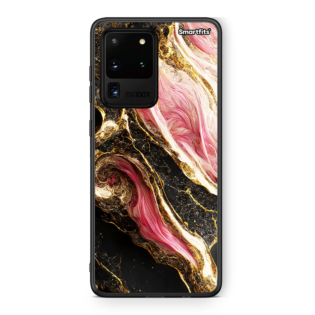 Samsung S20 Ultra Glamorous Pink Marble θήκη από τη Smartfits με σχέδιο στο πίσω μέρος και μαύρο περίβλημα | Smartphone case with colorful back and black bezels by Smartfits
