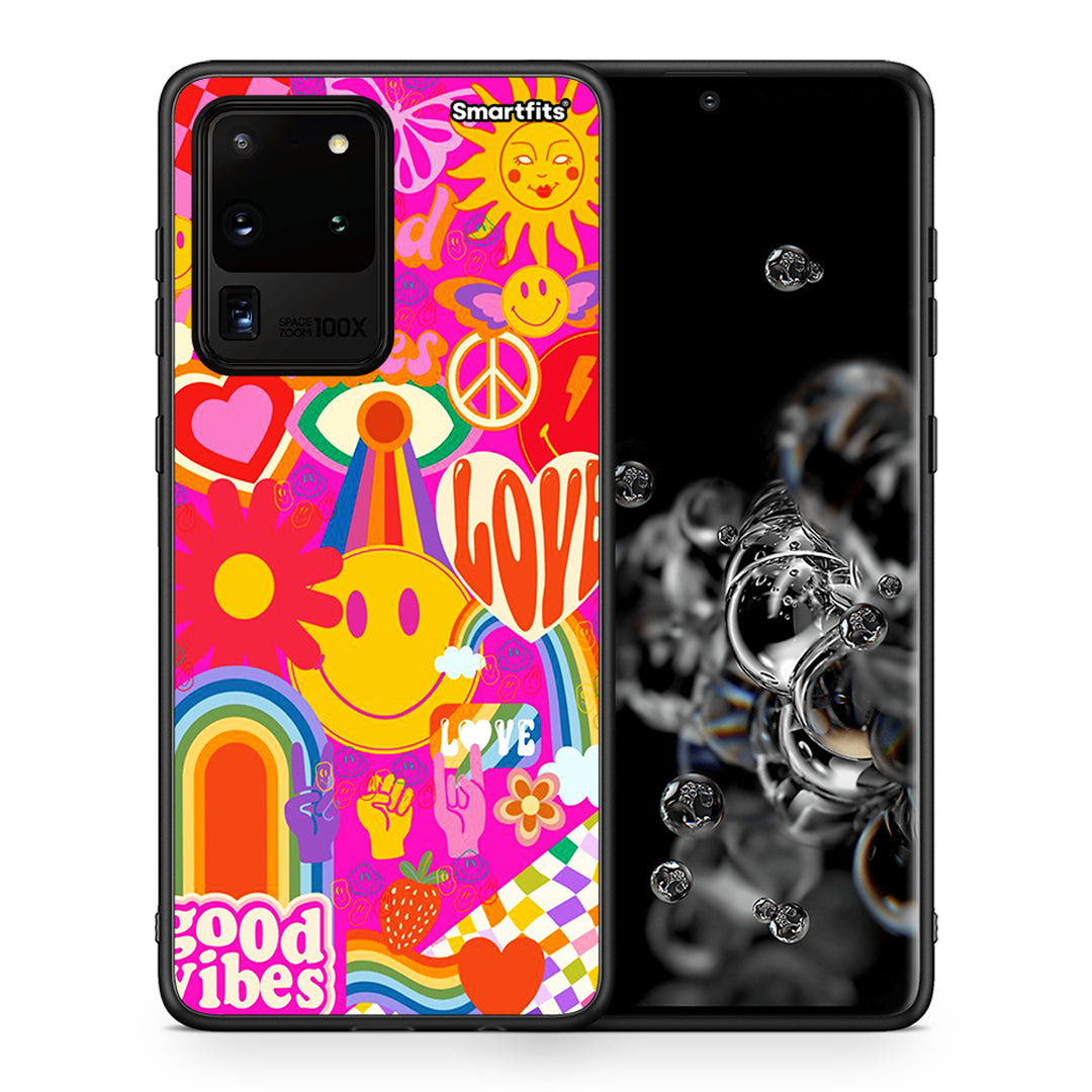 Θήκη Samsung S20 Ultra Hippie Love από τη Smartfits με σχέδιο στο πίσω μέρος και μαύρο περίβλημα | Samsung S20 Ultra Hippie Love case with colorful back and black bezels